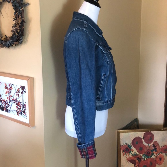 RALPH LAUREN size Medium Jean Denim Stretch Jacket Red Plaid FlipCuffs  $249 NEW - Picture 6 of 12